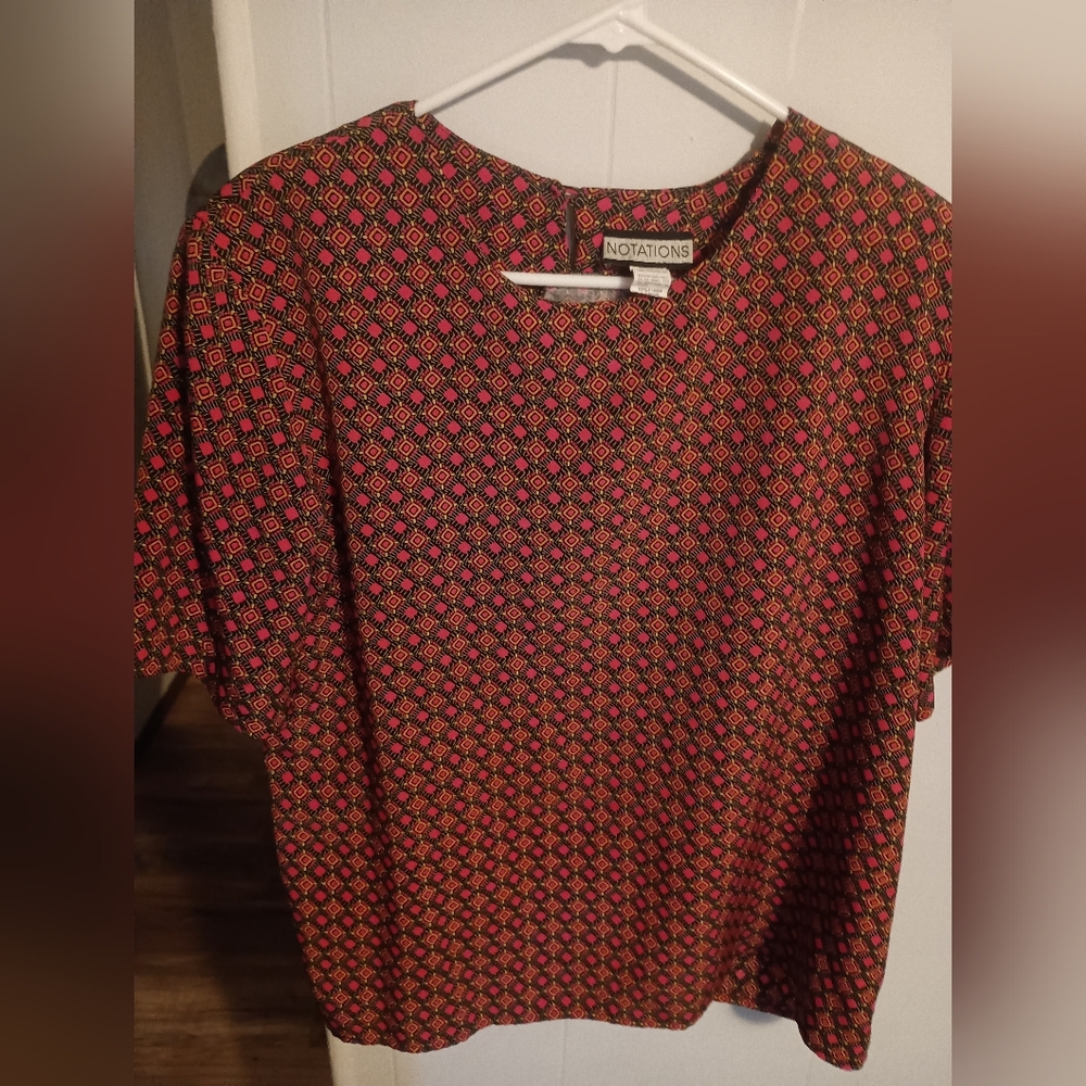 VTG _Notations Geometry Blouse_Womens Large W/ Shoulder Pads